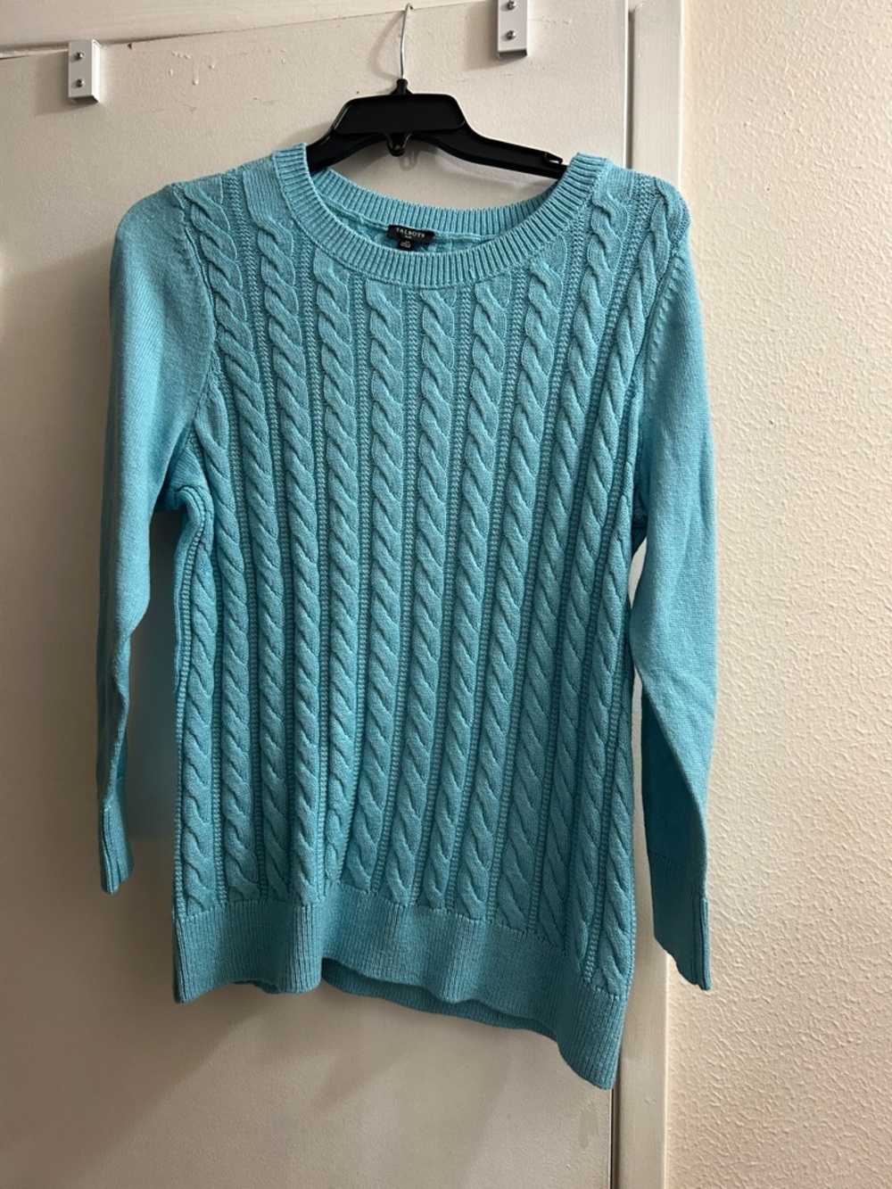 Talbots Aquamarine Cable-Knit Crewneck Sweater